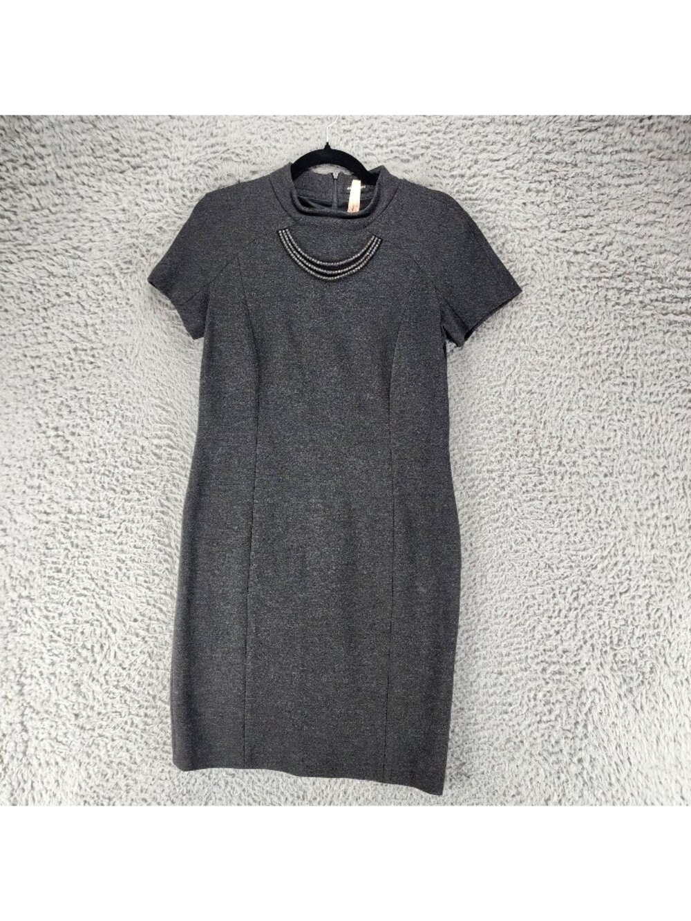 Marc Cain Dress Womens 4 Additions Charcoal Gray Short Sleeve Midi Sheath Stretc